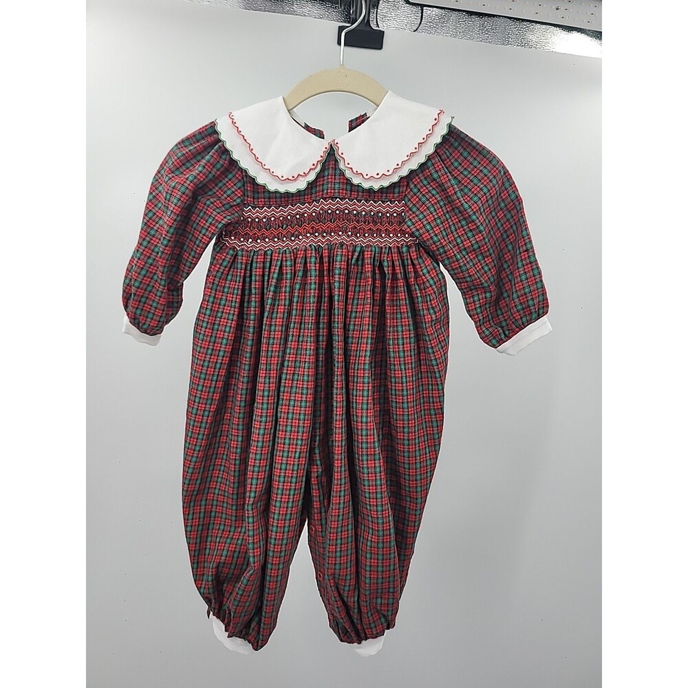 Vintage Red Plaid Girls Jumpsuit Sz 24M